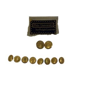 Polo University Ralph Lauren Gold Tone Replacement Buttons Shield Mallet Set 10